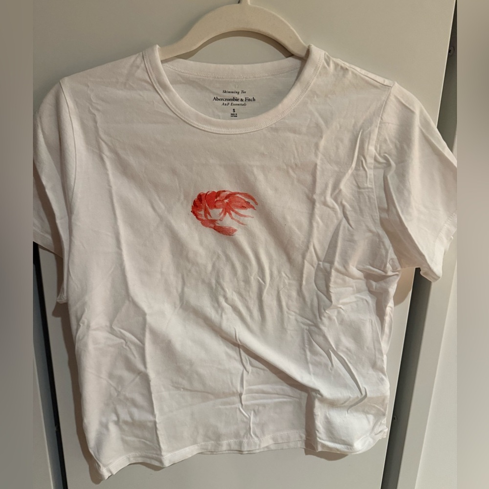 Abercrombie White T-Shirt with Red Lobster Design